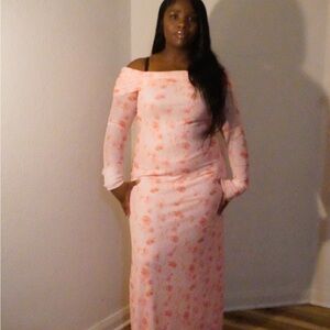 Floral Pink Off-Shoulder Skirt Set